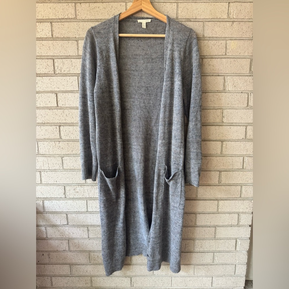 Eileen Fisher Heather Grey Linen Long Cardigan Duster Cardigan Sweater Small